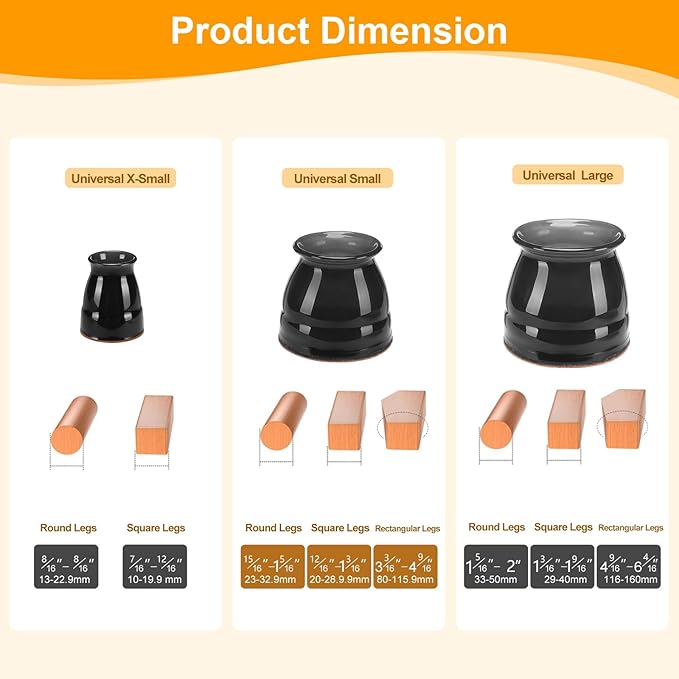 CHUNZEXI 36 Pack Chair Leg Floor Protectors for Hardwood Floors, Silicone Felt Covers Pads Caps, Protect Wood Furniture Feet Floors Noise Reduce and Scratch (Universal Small & Black)