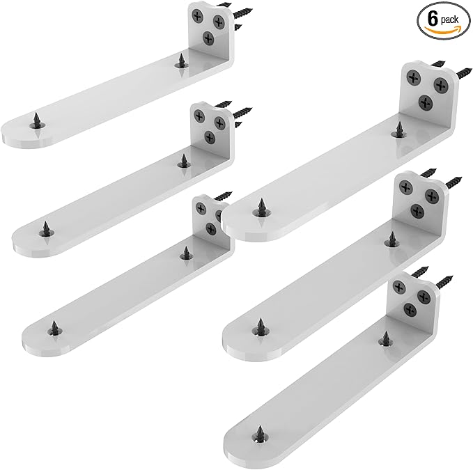 Floating Shelf Bracket, 8 Inch 6PACK White Heavy Duty Shelf Bracket,Hidden Shelf Brackets 1/5 in Thick,L Brackets Support for Shelves,Suitable for Kitchen, Study Or DIY,Holds Over 160lb+