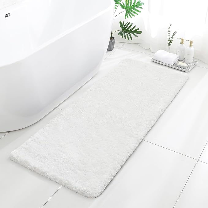 White Bathroom Rugs Runner 24"x60" - Long Large Bath Mat, Soft Non Slip Absorbent Microfiber Bathroom Rug, Washable Plush Floor Mat - Perfect for Bedside, Kitchen or Vanity Area