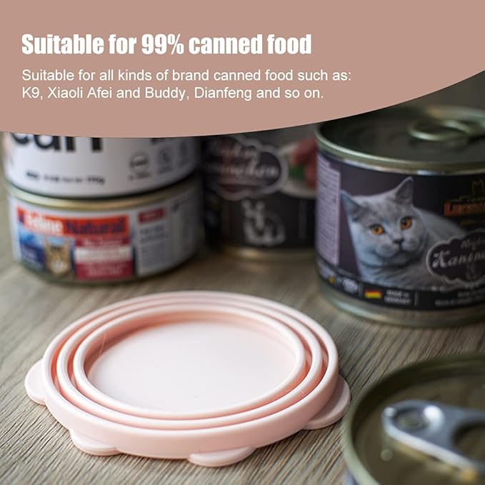 mwellewm 6Pcs Pet Food Can Supplies Set 2 Pcs Universal Silicone Can Covers Cat Can Lids 2Pcs Multifuctional Mini Spatula Pet Can Opener and 2Pcs Dog Spoons for Pets Dogs Cats Feeding Can