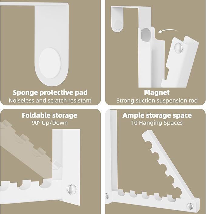 BAKON Over The Door Hooks, Small Space Double Folding Portable Over The Door Drying Rack for Laundry, Bathroom, Bedroom, Travel Storage and Drying (1Pack,White)