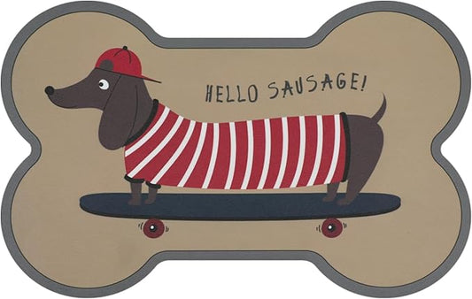 Le couranT Feeding Plastic Placemat for Food and Water Bowl, Absorbent-No Stains Quick Dry Dog Water Bowl Dispenser with Waterproof-Anti-Slip Backing Pet for Messy Drinkers, Lovely Dachshund-12x19 in