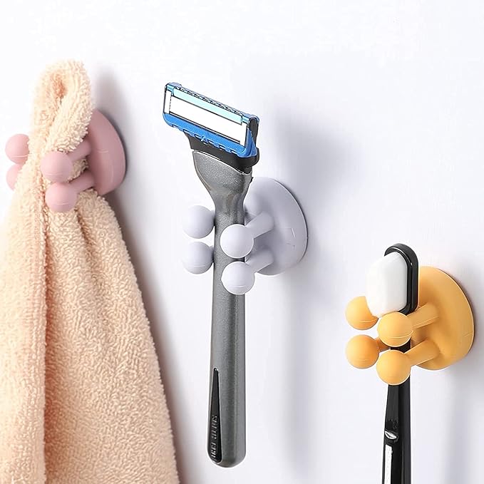 Silicone Toothbrush Holders - 6Pcs Razor Hooks Adhesive Wall Mounted for Hanging Towel Key Plug Cable, Utility Decor Stick to Dorm Room Door Function for Kitchen Bathroom Home Office, Green