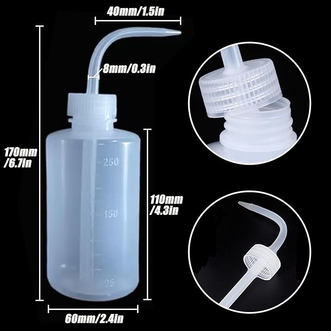 YONGDA Squeeze Bottles 3-Pack (250ml/8.45oz) Leak-Proof Wash Bottle for Cleaning, Watering & Precision Tasks, LDPE Squirt Bottles with Angled Nozzle & Measurement Scale