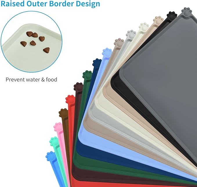 AUDWUD Silicone Waterproof Pet Feeding Mats,Anti Slip Bowl Pad,Dog Mat for Food and Water