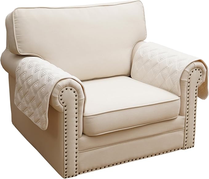 Eismodra Chair Arm Covers,Couch Arm Cover for Sofa Recliner Armchair Cats Dogs,Non Slip Armrest Arm Rest Slipcover Reclining Furniture Protectors (White, Set of 2)