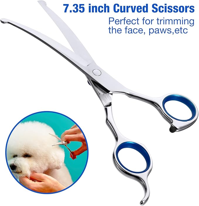 CADABY Dog Grooming Scissors with Safety Round Tips, 5 in 1 Dog Grooming Scissors Kit, 4CR Stainless Steel Professional Pet Grooming Shears for Cat, Sharp and Sturdy