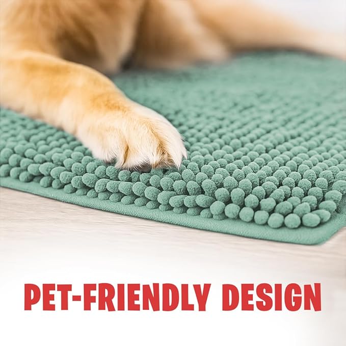 MudGuard Mat™ Dog Door Mat for Muddy Paws, Super Absorbent Microfiber, Non-Slip Indoor Mat, Quick Dry Chenille Mud Mat for Dogs & Entryway, Washable, Sea Green 36" x 60"