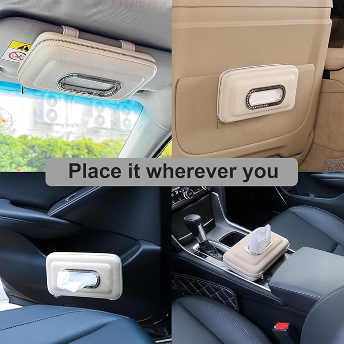 Car Tissue Holder, Visor Mask Holder, Sun Visor Napkin Holder, Car Mask Dispenser, Premium Leather Tissue Holder for Car SUV Truck (Beige)