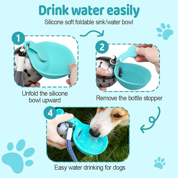 Portable Pet Water Bottle, 285ml/10 Oz Stainless Steel Compact Dog Drinking Bottles Leak Proof Cat Travel Water Bottles with Foldable Silicone Bowl for Outdoor Walking Hiking