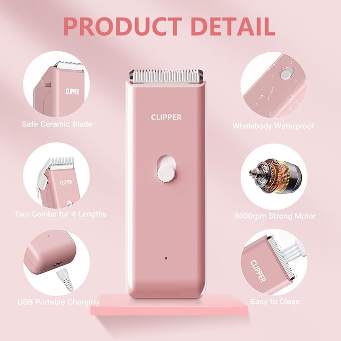 Founouly Pink Dog Cat Clippers, Home Professional Cordless Cat Grooming Tools for Dog Thick Coat Clippers, Low Noise Pet Hair Trimmer Kits with 9-Pieces