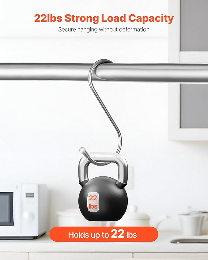 VEVOR S Hooks 40 Pack, 3.4 Inch Metal S Shaped Hangers of 22.05 LBS Load Capacity, Heavy Duty Stainless Steel Hanging Hooks for Hanging Plants, Jeans, Clothes in Garden, Closet, Kitchen, Bathroom