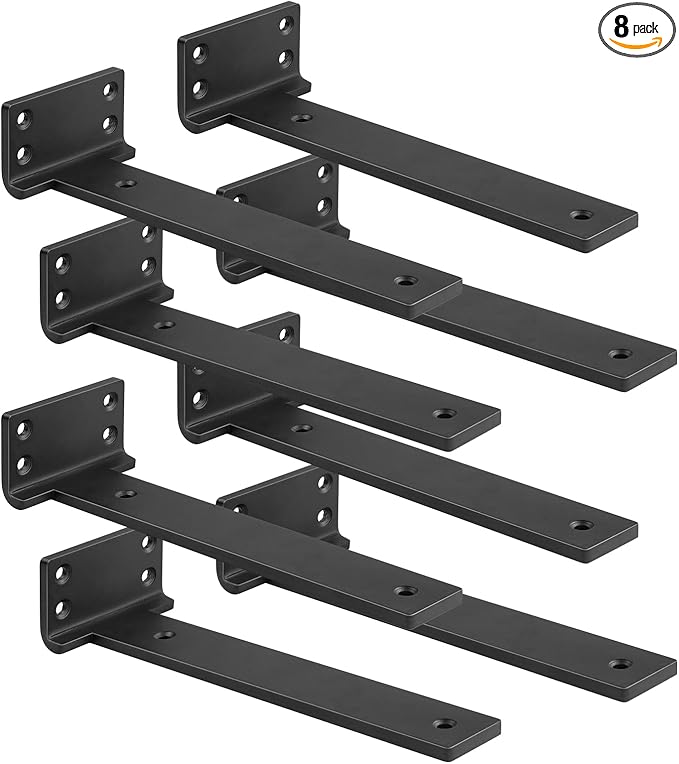Floating Shelf Brackets 6 inch 8 Pack L Brackets for Shelves Black Metal Heavy Duty Shelf Bracket for DIY Decorative with Mounting Hardware