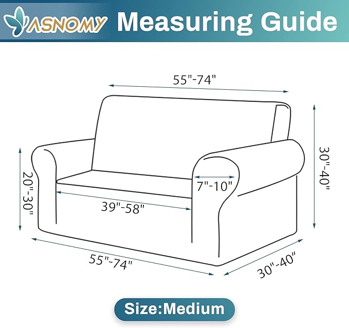 Asnomy Sofa Covers for 2 Cushion Couch Stretch loveseat Covers Slipcovers, Pet Protector Furniture Covers for Dogs Cats Spandex Jacquard Fabric Small Checks （Medium，Classic Blue）