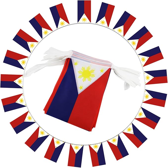 Philippines String Flag Pennant Banner - 38 Flags, 42 Feet Small Mini Philippine Flags Bunting Banner for Country Decoration, School, Party, Sports Events