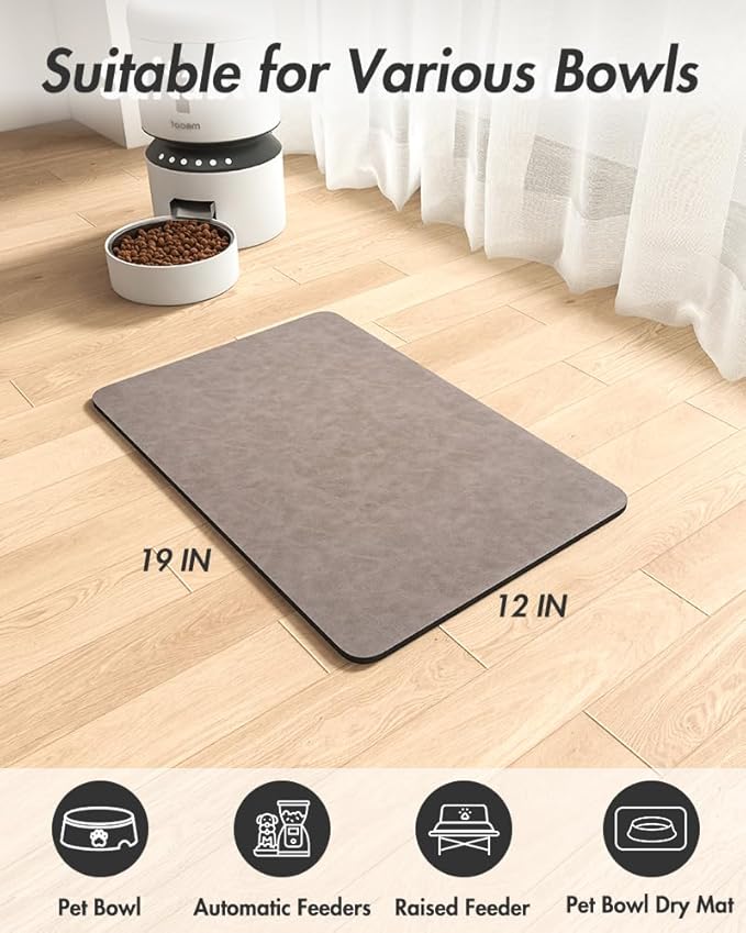 MontVoo-Absorbent Pet Feeding Mat-No Stains Pet Mat for Food and Water Bowl-Quick Dry Cat & Dog Food Mat Water Dispenser Mat-Pet Supplies Mat-Dog Water Bowl Mat for Messy Drinker,（Brown,12"x19"）
