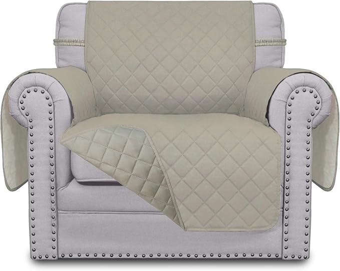 Easy-Going Chair Sofa Slipcover Reversible Sofa Cover Water Resistant Couch Cover Furniture Protector Cover with Elastic Straps for Pets Kids Children Dog Cat (Chair, Beige/Beige)