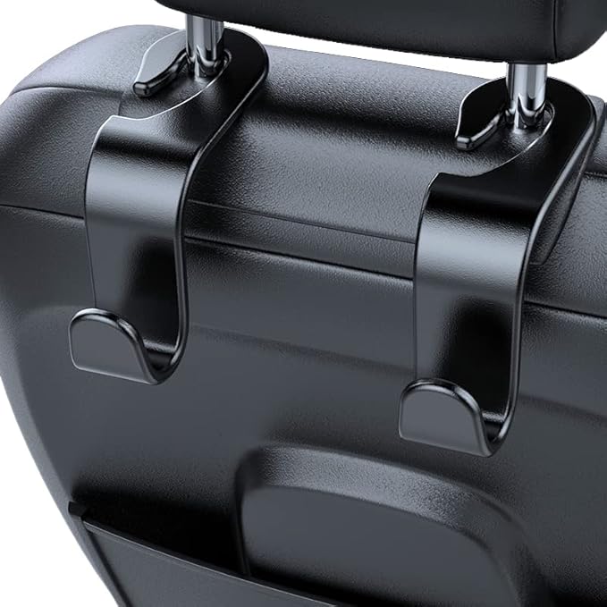 ANULEYO 4 car Hooks for headrests, PE Material seat Back Hooks and Phone Holder, Double Headed Pillow, Wallet Storage,
