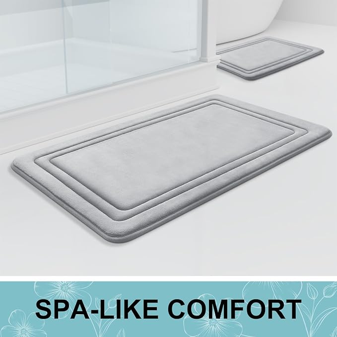 Grandaily Memory Foam Bath Mat Rug 59x20, Ultra Soft, Non-Slip and Absorbent Bathroom Rugs, Machine Wash Dry, Comfortable Bath Carpet for Bathroom Floor, Tub and Shower, Grey