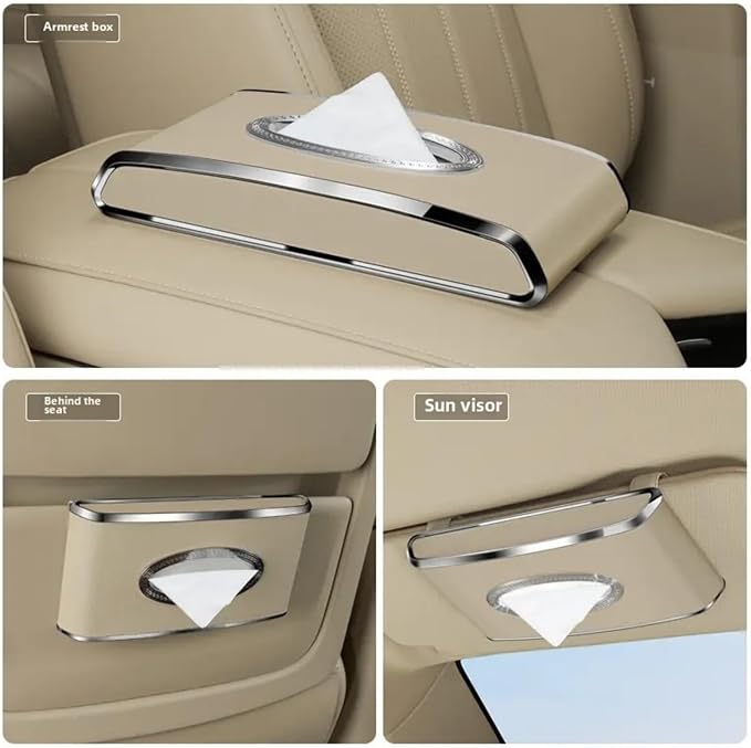 Leather Car Tissue Box for Car Interior, Multi-Function Tissue Holder with Visor Clip, Armrest & Back Seat Napkin Organizer, Vehicle Tissue Dispenser Accessories (Brown Hanging)