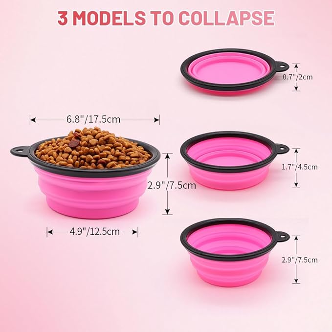 Dog Bowl Pet Collapsible Bowls, 2 Pack Collapsible Dog Water Bowls for Cats Dogs, Portable Pet Feeding Watering Dish for Walking Parking Traveling with 2 Carabiners (Large, Orange+Pink)