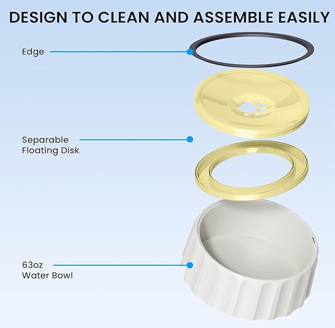 FORWH Dog Small Animals Water Bowl No Spill 70oz/2L Large Capacity Dispenser Non Slip No Splash Small Animals Bowl Pet Slow Feeder No Drip Dog Water Bowl on Vehicle for Dogs and Cats - Beige