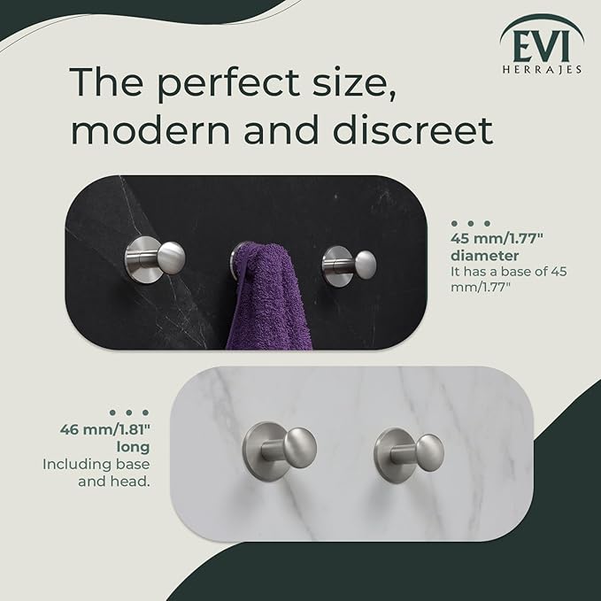 Evi Bathroom Hanger | Stainless Steel Wall Hanger | Satin matt Finish | for Hanging Clothes, Coats or Towels | Adhesive Towel Rail and/or Screw | 188DUALAM