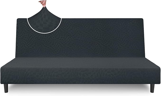 ZNSAYOTX Fashion Futon Cover (67"-82") Stretch Fit Armless Sofa Bed Slipcover, Universal Foldable Sofa Mattress Protector Full Queen Size, Irregular Plaid Texture Jacquard Futon Protector (Dark Gray)