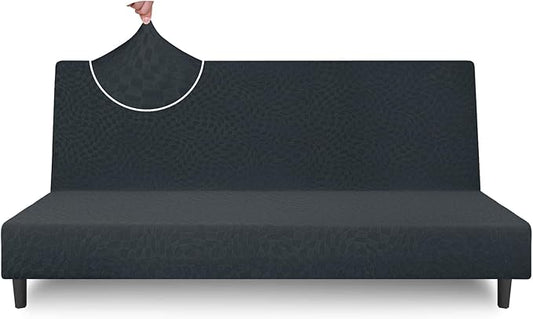 ZNSAYOTX Fashion Futon Cover (67"-82") Stretch Fit Armless Sofa Bed Slipcover, Universal Foldable Sofa Mattress Protector Full Queen Size, Irregular Plaid Texture Jacquard Futon Protector (Dark Gray)