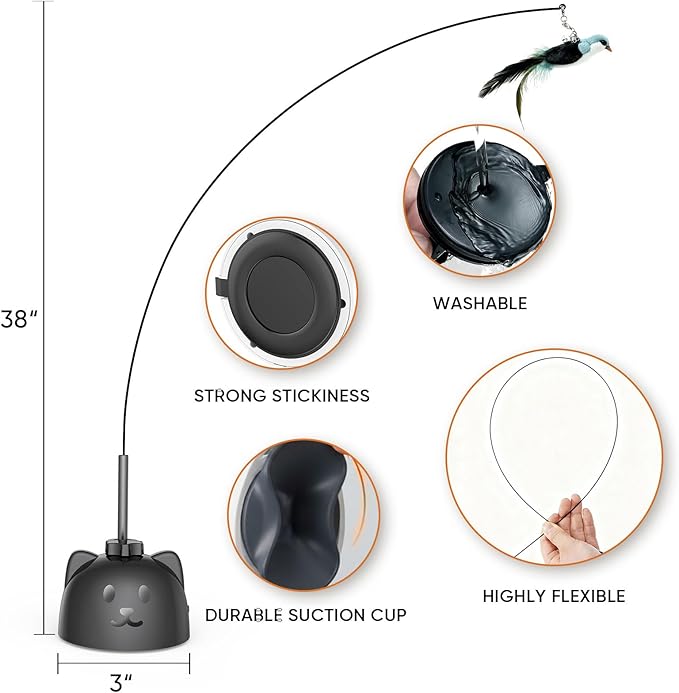 Interactive Cat Toys for Indoor Cats - Automatic Flying Bird Feather Toy, USB Rechargeable Electric Cat Teaser with Strong Sticky Base, Smart Motion Activated Self-Play Enrichment Toy for Bored Cats