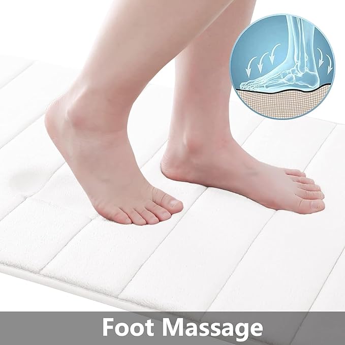 Buganda Memory Foam Bath Mat, 24" x 16", Ultra Soft and Non-Slip Bathroom Rugs, Water Absorbent and Machine Washable Bath Rug for Bathroom, Shower, and Tub, White