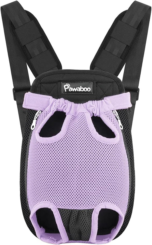 Pawaboo Pet Carrier Backpack, Adjustable Pet Front Cat Dog Carrier Backpack Travel Bag, Legs Out, Easy-Fit for Traveling Hiking Camping for Small Medium Dogs, Extra Large (Pack of 1), Black + Purple