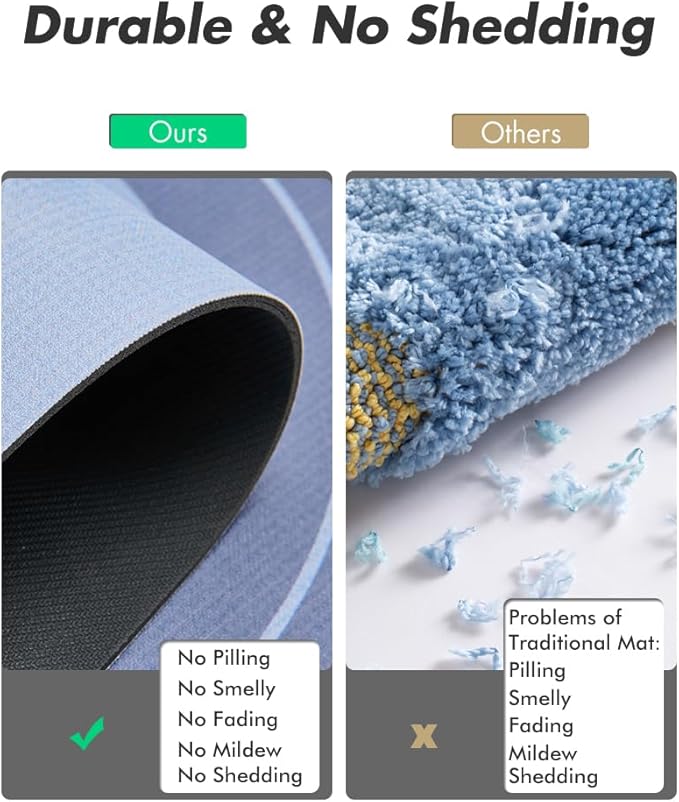 MontVoo Bath Mat Runner - Long Non Slip Absorbent Quick Dry Thin Bath Rug for Bathroom Floor Mat - Rubber Backed - Stain Resistant - Easy Care - Navy 17"x70"
