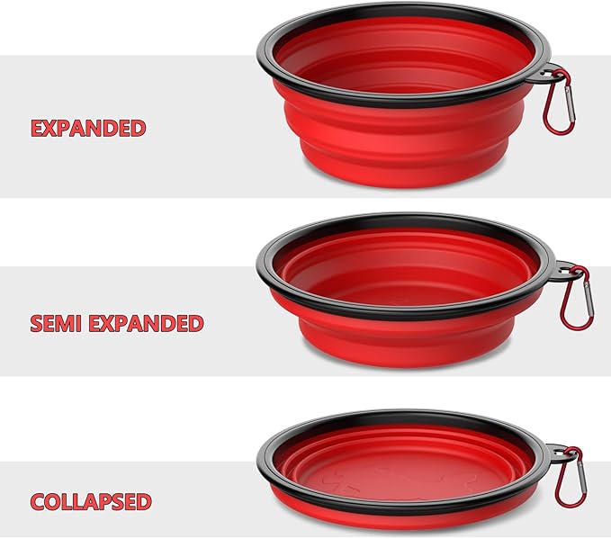 3 Pack Collapsible Dog Bowl Travel Portable Pet Bowls [34oz,1000ml],Expandable Foldable Food Water Feeding Dishes for Traveling Hiking Walking,with Carabiners [Red,Orange,Yellow]