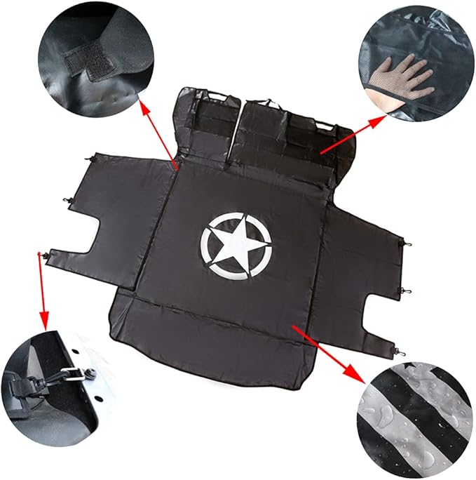 Dog Trunk Liner for Jeep - Heavy Duty Waterproof Oxford Cargo Protector for 2007-2025 Wrangler JK JL 4-Door, Nonslip Washable Pet Seat Cover & Anti-Scratch Liner (Star)