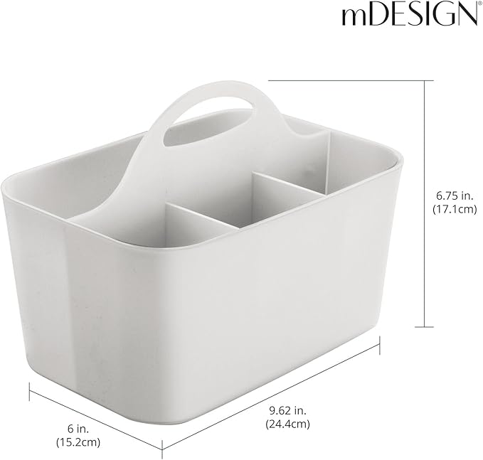 mDesign Plastic Small Office Storage Organizer Utility Tote Caddy Holder with Handle for Cabinets, Desks, Workspaces - Holds Desktop Office Supplies, Pencils, Staplers Lumiere Collection - Light Gray