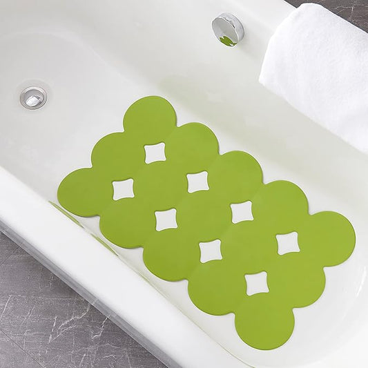 Webos Patented Non Slip Bathtub Mat Shower Mat Bath Mat Tub Mats with Strong Suction Cups Soft Natural Rubber Bath Mat for Inside The tub (Circle-Green, 28x16 inch)
