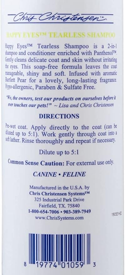 Chris Christensen Happy Eyes Ultra Concentrated Tearless Dog Shampoo and Conditioner, Makes up to 5 Bottles, Groom Like a Professional, Hypo-Allergenic, No Tears, All Coat Types, Made in USA, 16 oz