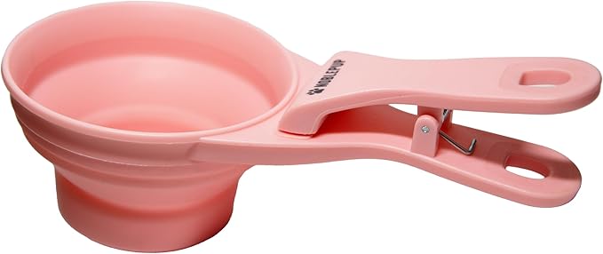 MeasureMate Pet Food Scoops with Bag Clip for Dog and Cat - 3-in-1 Multi-Function Collapsible Food Measuring Cup - 1 Cup Capacity, 8oz, Pink - Dishwasher Safe