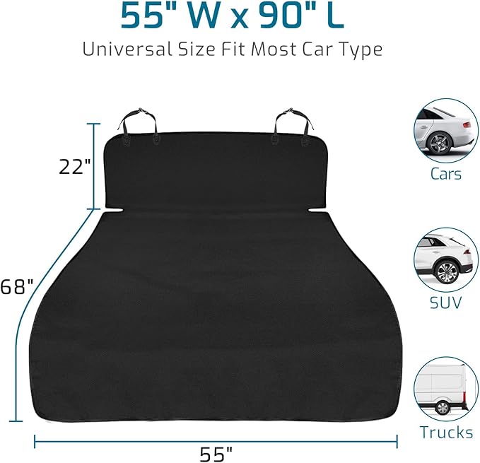 Veckle Large SUV Cargo Liner for Dogs (55" x 90"), Waterproof Pet Trunk Mat with Bumper Flap, Heavy Duty Oxford Fabric, Non-Slip Backing, Dog Seat Cover for SUVs Sedans Vans, Black