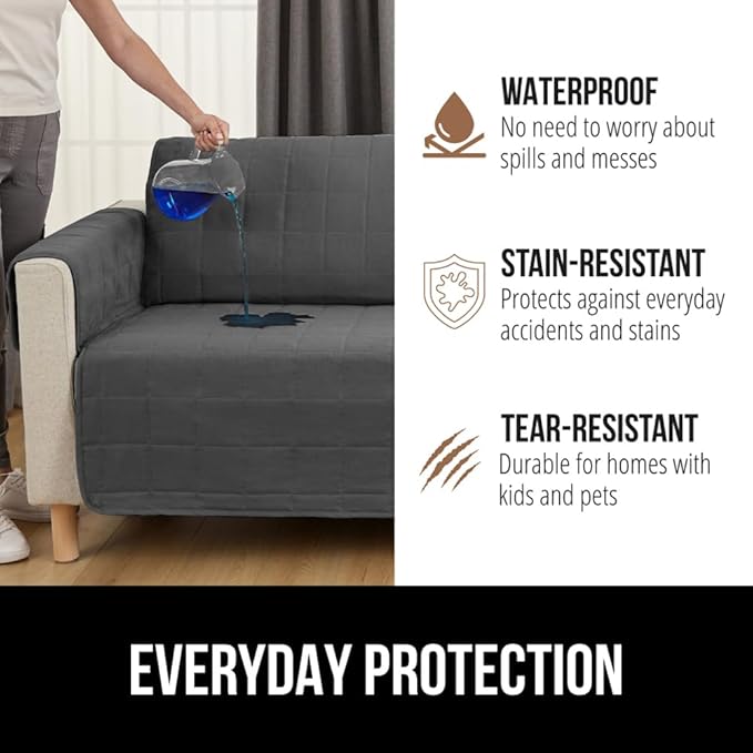 GORILLA GRIP Patented Waterproof Slip-Resistant Oversized 78” Sofa Protector Cover, for Leather or Fabric Couch Cushion, Large Microsuede Furniture Covers Pets, Machine Washable Slipcover, Charcoal