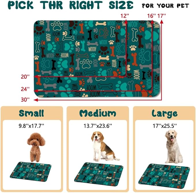 Dog Food and Water Bowl Mats - Waterproof, Absorbent Pet Feeding Placemats for Floors - Green 24 * 32 Inch
