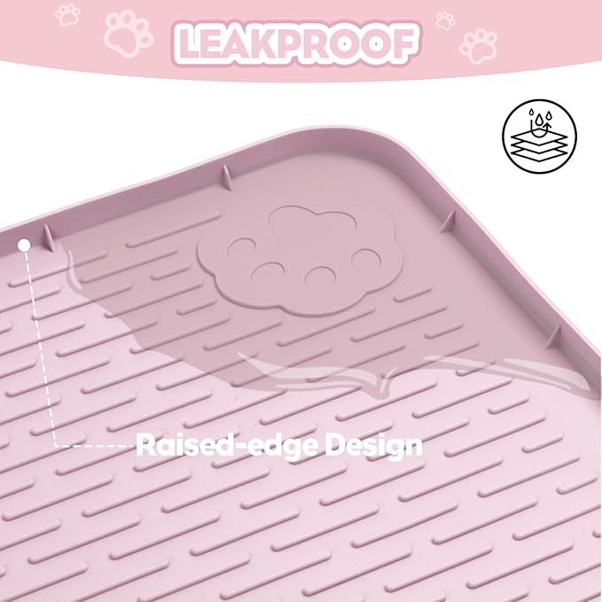 Bartuke Cat Litter Mat, Extra Large 40" x 28" Silicone Mat Litter Trapping Mat for Scatter Control, Soft on Kitty Paws, Easy to Clean (Pink)