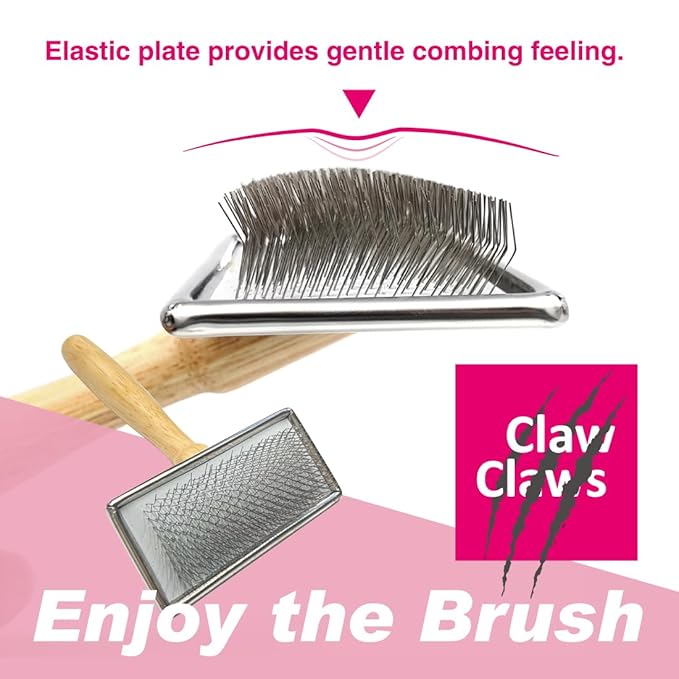 Claw Claws Pet Slicker Brush for Large Dogs, Wooden Handle, Gently Remove Tangled and Mats Hair, Pet Grooming Brush Tool, Sheepskin Wool Carders (3.85")