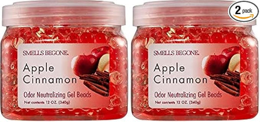 SMELLS BEGONE Odor Eliminator Gel Beads - 12 oz, Pack of 2 - Eliminates Odor in Bathrooms, Cars, Boats, RVs & Pet Areas - Air Freshener - Made with Essential Oils - Apple Cinnamon Scent