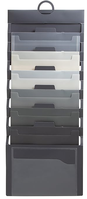 SMEAD Cascading Wall Organizer, 6 Pockets, Letter Size, Gray/Neutral Pockets (92061)
