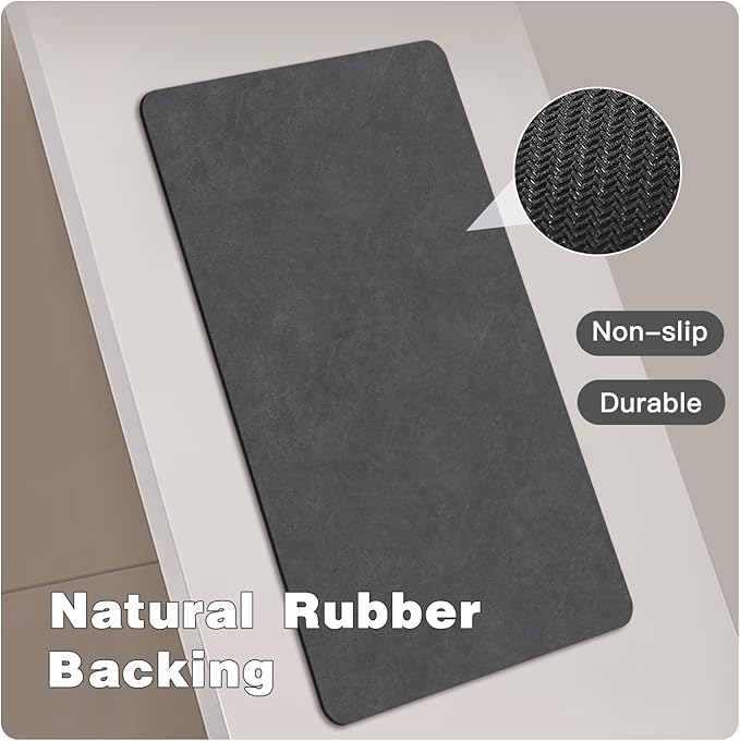 Bath Mat, Bathroom Rugs Non Slip Washable Thin Absorbent Quick Dry Bath Mat Fits Under Door Bathroom Floor Mat Perfect for Bath, Shower, or Sink 24"x48" Dark Grey