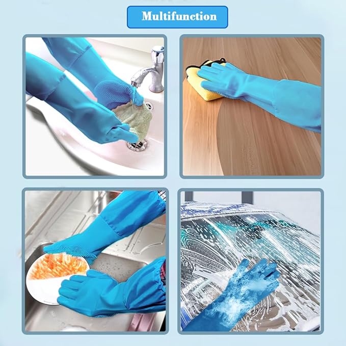 Pet Grooming Gloves Pet Hair Remover Cat, Dog Washing Gloves Silicone Heat Resistant Cleaning Gloves with High-Density Teeth Grooming Gloves for Dogs, Cats, Horses, Rabbits (1 Pair - Blue)