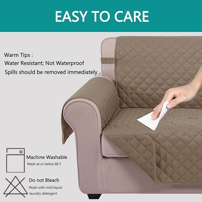 U-NICE HOME 4 Seater Sofa Cover 91 Inch Large Couch Covers for 4 Cushion Couch with Elastic Straps Water Resistant Furniture Protector for Pets (Sofa Xx- Large, Taupe/Taupe)