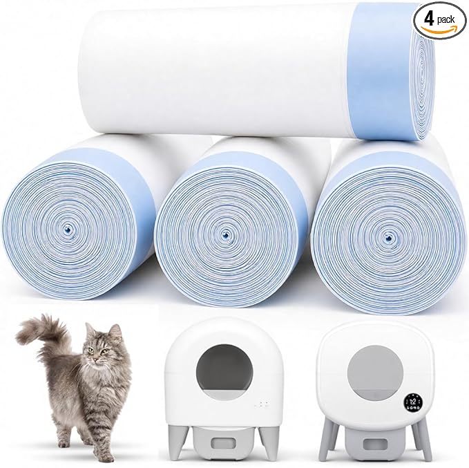 80 Count 26" x 11.8" Automatic Cat Litter Box Bags Compatible with Cmg Fmo Fstg Robot Litter box, Thick Self-Cleaning Cat Litter Box Replacement Liners with Drawstring Heavy Duty
